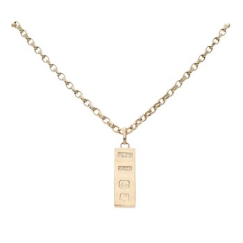 9ct Yellow Gold Ingot Pendant and Belcher Chain 18"