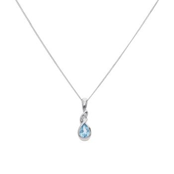 9ct White Gold 0.05ct Diamond and Blue Topaz Pear Pendant and Chain 16"