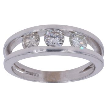 18ct White Gold 1.00ct Brilliant Cut Diamond Trilogy Ring