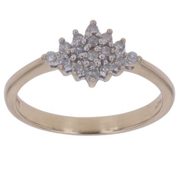 9ct Yellow Gold 0.15ct Single Cut Diamond Marquise Cluster Ring
