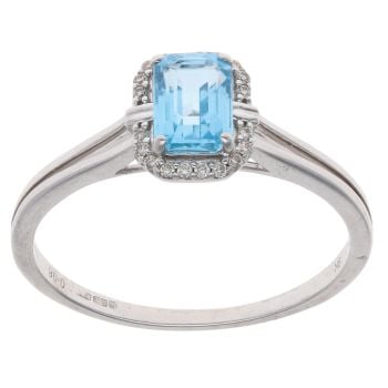 9ct White Gold 0.08ct Diamond and Blue Topaz Cluster Ring