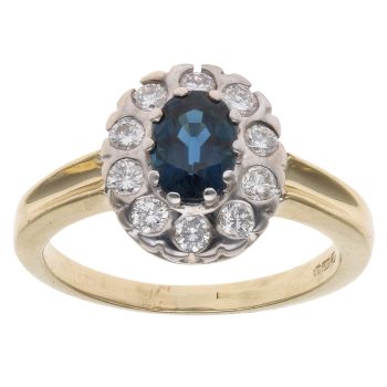 18ct Yellow Gold 0.40ct Brilliant Cut Diamond and Sapphire Cluster Ring