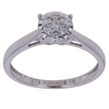 9ct White Gold 0.16ct Brilliant Cut Diamond Cluster Ring