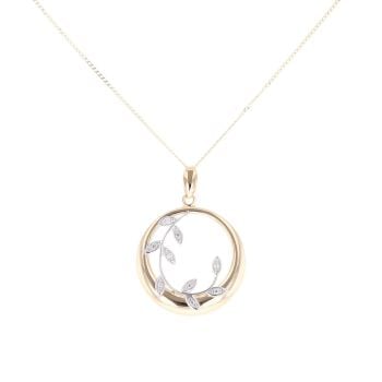 9ct Yellow And White Gold 0.02ct Diamond Vine Pendant And Chain 18"