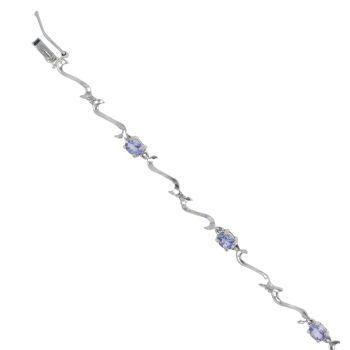 9ct White Gold 0.03ct Brilliant Cut Diamond and Tanzanite Fancy Bracelet 7.5"
