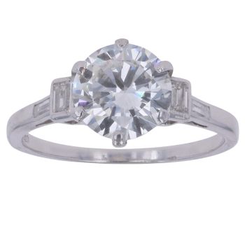 Platinum 1.75ct Brilliant and Baguette Cut Diamond Solitaire Ring