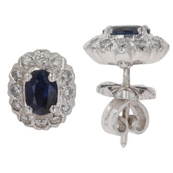 18ct White Gold 0.30ct Brilliant Cut Diamond and Sapphire Cluster Stud Earrings