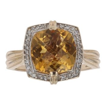 9ct Yellow Gold Citrine and 0.30ct Diamond Cluster Ring