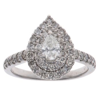 Platinum 1.06ct Brilliant and Pear Cut Diamond Cluster Ring