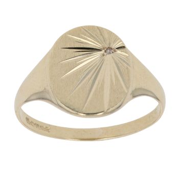 9ct Yellow Gold 0.01ct Diamond Sunburst Signet Ring
