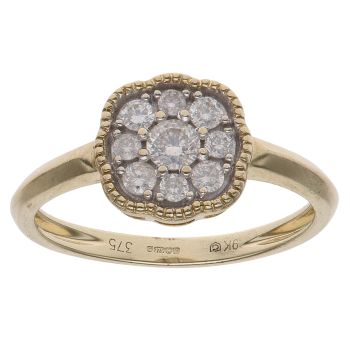 9ct Yellow Gold 0.25ct Brilliant Cut Diamond Cluster Ring