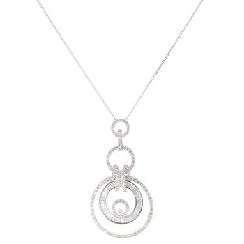 18ct White Gold 1.25ct Brilliant And Baguette Cut Diamond Circles Pendant and Chain 18"