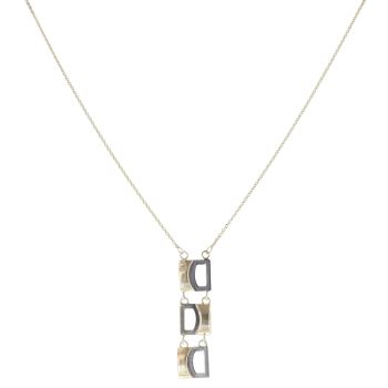 9ct Yellow and White Gold Fancy Square Pendant and Chain 16"