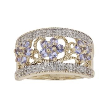 9ct Yellow Gold 0.09ct Diamond And Tanzanite Cluster Ring