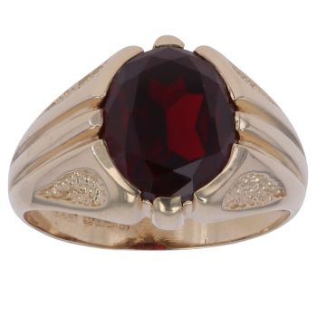 9ct Yellow Gold Red Gemstone Signet Ring