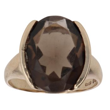 9ct Yellow Gold Smoky Quartz Single Stone Ring