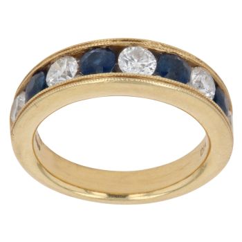 18ct Yellow Gold 0.95ct Brilliant Cut Diamond and Sapphire Eternity Ring