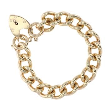 9ct Yellow Gold Heart Lock Charm Bracelet 7.5"