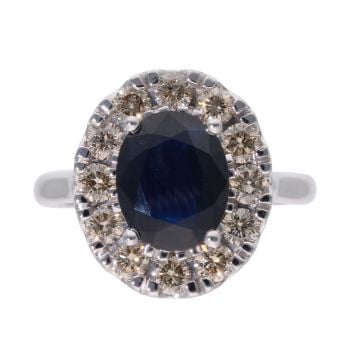 9ct White Gold 1.00ct Diamond and Sapphire Cluster Ring