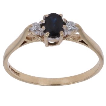 9ct Yellow Gold 0.05ct Diamond and Sapphire Three Stone Ring