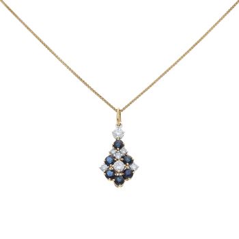 18ct Yellow Gold 0.60ct Brilliant Cut Diamond And Sapphire Cluster Pendant And Chain 18"