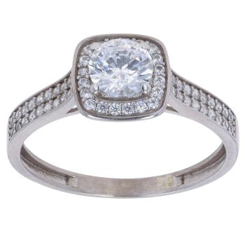9ct White Gold Cubic Zirconia Solitaire Fancy Ring
