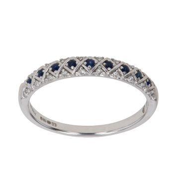 18ct White Gold 0.10ct Brilliant Cut Diamond and Sapphire Three Row Ring