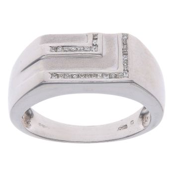 9ct White Gold 0.25ct Princess Cut Diamond Fancy Signet Ring