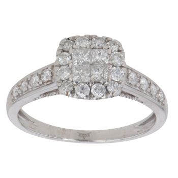9ct White Gold 0.66ct Princess And Brilliant Cut Diamond Cluster Ring