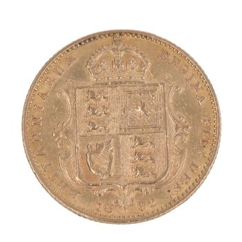 1892 Victoria Head of UK Shield Half Sovereign Coin