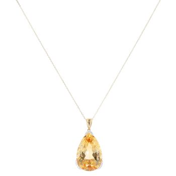 18ct Yellow Gold 0.10ct Diamond And Citrine Large Pendant And Chain 18"