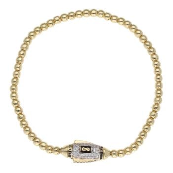14ct Yellow Gold Monaco Beaded Cubic Zirconia Pave Lock Bracelet 8"