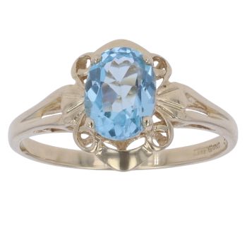 9ct Yellow Gold Blue Topaz Single Stone Ring