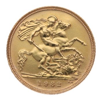 1982 Elizabeth II Decimal Portrait UK Half Sovereign Coin