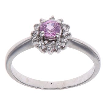 14ct White Gold 10.10ct Diamond and Pink Sapphire Cluster Ring