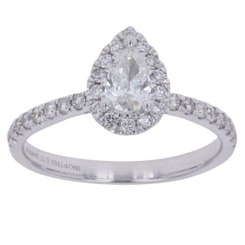 De Beers 18ct White Gold 0.77ct Pear and Brilliant Cut Diamond Cluster Ring