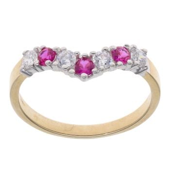 9ct Yellow Gold Pink Gemstone And Cubic Zirconia Wishbone Ring