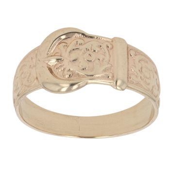 9ct Yellow Gold Patterned Buckle Ring