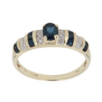 14ct Yellow Gold 0.10ct Brilliant Cut Diamond and Sapphire Solitaire Ring