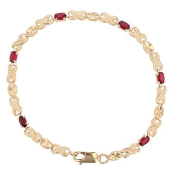 9ct Yellow Gold Garnet Bracelet 7.5"