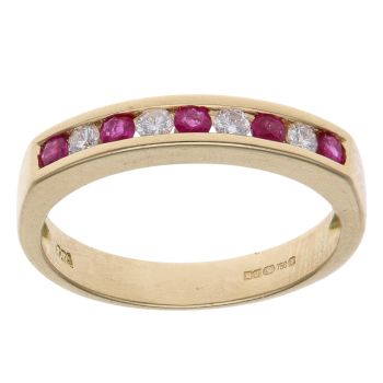 18ct Yellow Gold 0.10ct Diamond and Ruby Half Eternity Ring
