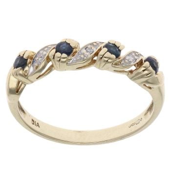 9ct Yellow Gold 0.02ct Diamond And Sapphire Ring