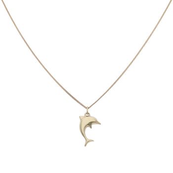 9ct Yellow Gold Dolphin Pendant and Chain 16"