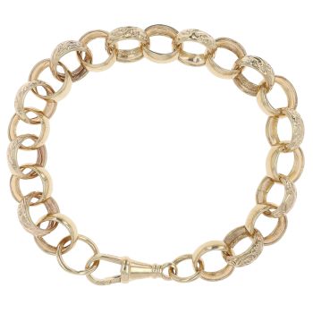 9ct Yellow Gold Patterned and Plain Belcher Bracelet 8.5"