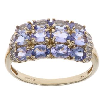 9ct Yellow Gold 0.05ct Brilliant Cut Diamond and Tanzanite Cluster Ring