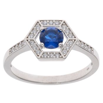 Silver Cubic Zirconia And Blue Gemstone Cluster Ring By Icesia