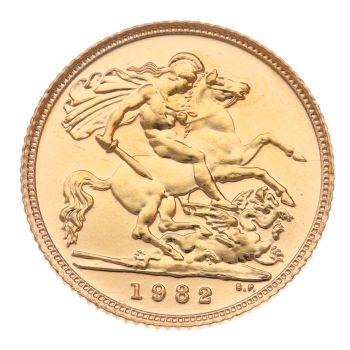 1982 Elizabeth II Decimal Portrait UK Half Sovereign Coin