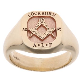 9ct Yellow Gold Cockburn A.L.F Masonic Signet Ring