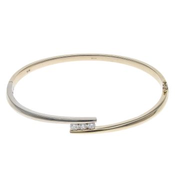 9ct Yellow and White Gold 0.30ct Brilliant Cut Diamond Twist Hinged Bangle