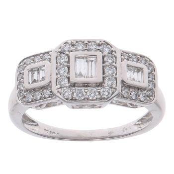 9ct White Gold 0.50ct Brilliant and Baguette Cut Diamond Cluster Ring